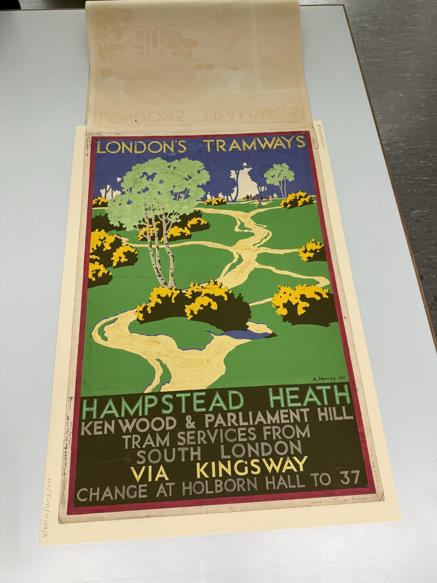 鼓勵乘搭電車前往 Hampstead Heath 郊遊的海報。